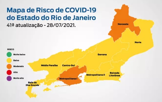 Mapa de Risco da Covid-19mostra que o estado do Rio de Janeiro teve 27% de redução no número de óbitos provocados pelo vírus/Reprodução 