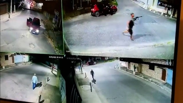 Imagens de câmeras mostram Evanildo Gomes sendo cercado e atacado por bandidos armados