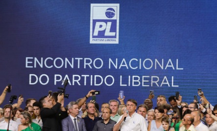 O presidente Jair Bolsonaro e aliados em evento do PL em março/Reprodução